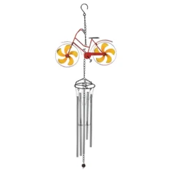 Red Metal Bike Wind Chime, 43"
