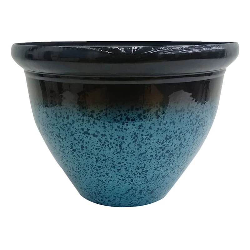Round Blue Reactive Glaze Vase Planter, 12" 1 Round Blue Reactive Glaze Vase Planter, 12"