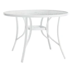 Round Water Wave Glass Top Outdoor Dining Table, White