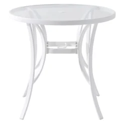 Round Water Wave Glass Top Outdoor Dining Table, White -Outdoor Corner Shop round water wave glass top outdoor dining table white 4