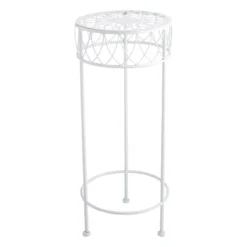 Round White Metal Plant Stand, Medium