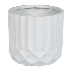 Short White Cylindrical Diamond Ribbed Shadow Planter, 14"