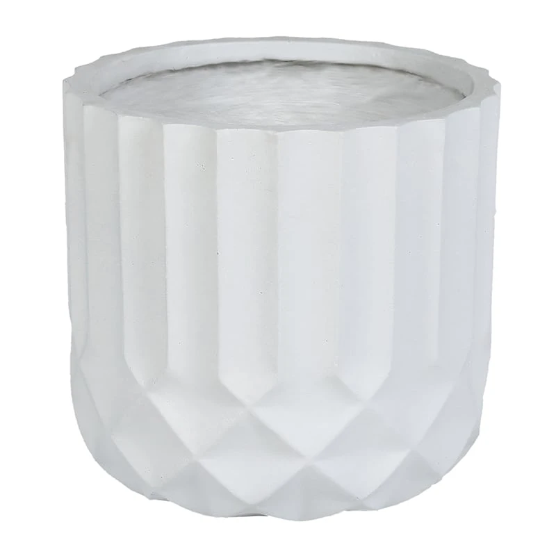 Short White Cylindrical Diamond Ribbed Shadow Planter, 14" 1 Short White Cylindrical Diamond Ribbed Shadow Planter, 14"
