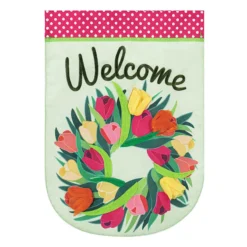 Spring Tulip Welcome Wreath Yard Flag, 18"