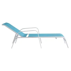 Stackable Aquarelle Blue Sling Outdoor Chaise Lounge Chair With White Frame -Outdoor Corner Shop stackable aquarelle blue sling outdoor chaise lounge chair with white frame 2