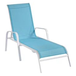 Stackable Aquarelle Blue Sling Outdoor Chaise Lounge Chair With White Frame -Outdoor Corner Shop stackable aquarelle blue sling outdoor chaise lounge chair with white frame 3