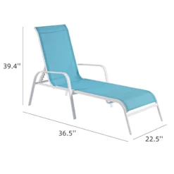 Stackable Aquarelle Blue Sling Outdoor Chaise Lounge Chair With White Frame -Outdoor Corner Shop stackable aquarelle blue sling outdoor chaise lounge chair with white frame 5