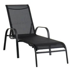 Stackable Black Sling Outdoor Chaise Lounge Chair