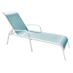 Stackable Blue Sling Outdoor Chaise Lounge Chair With White Frame