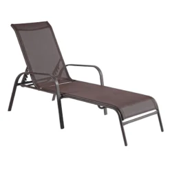 Stackable Brown Sling Outdoor Chaise Lounge Chair