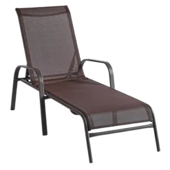 Stackable Brown Sling Outdoor Chaise Lounge Chair -Outdoor Corner Shop stackable brown sling outdoor chaise lounge chair 3