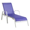 Stackable Cobalt Blue Sling Outdoor Chaise Lounge Chair With White Frame