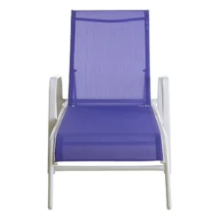 Stackable Cobalt Blue Sling Outdoor Chaise Lounge Chair With White Frame -Outdoor Corner Shop stackable cobalt blue sling outdoor chaise lounge chair with white frame 2