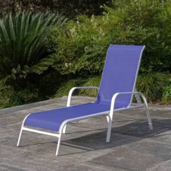 Stackable Cobalt Blue Sling Outdoor Chaise Lounge Chair With White Frame -Outdoor Corner Shop stackable cobalt blue sling outdoor chaise lounge chair with white frame 6