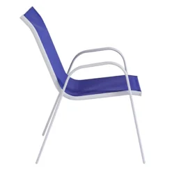 Stackable Cobalt Blue Sling Patio Chair With White Frame -Outdoor Corner Shop stackable cobalt blue sling patio chair with white frame 2