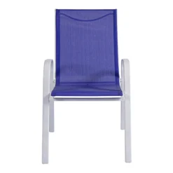 Stackable Cobalt Blue Sling Patio Chair With White Frame -Outdoor Corner Shop stackable cobalt blue sling patio chair with white frame 4