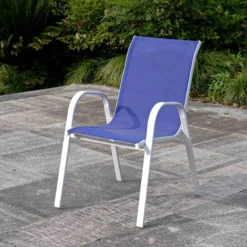 Stackable Cobalt Blue Sling Patio Chair With White Frame -Outdoor Corner Shop stackable cobalt blue sling patio chair with white frame 6