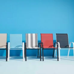 Stackable Red Sling Patio Chair -Outdoor Corner Shop stackable red sling patio chair 2