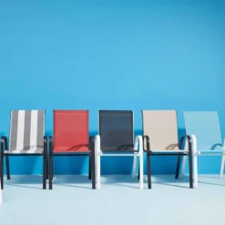 Stackable Taupe Sling Patio Chair -Outdoor Corner Shop stackable taupe sling patio chair 2