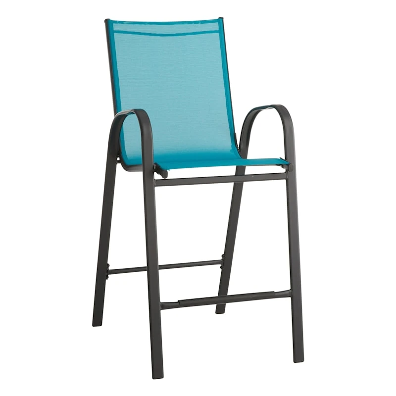 Stackable Teal Sling Patio Barstool 1 Stackable Teal Sling Patio Barstool
