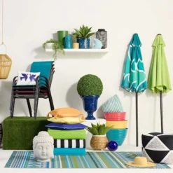 Stackable Teal Sling Patio Chair -Outdoor Corner Shop stackable teal sling patio chair 5