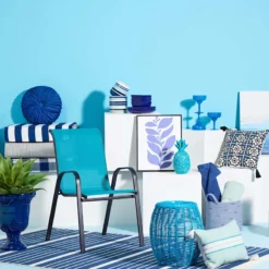 Stackable Teal Sling Patio Chair -Outdoor Corner Shop stackable teal sling patio chair 6