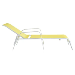 Stackable Yellow Sling Outdoor Chaise Lounge Chair With White Frame -Outdoor Corner Shop stackable yellow sling outdoor chaise lounge chair with white frame 2
