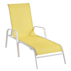 Stackable Yellow Sling Outdoor Chaise Lounge Chair With White Frame -Outdoor Corner Shop stackable yellow sling outdoor chaise lounge chair with white frame 3