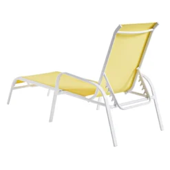 Stackable Yellow Sling Outdoor Chaise Lounge Chair With White Frame -Outdoor Corner Shop stackable yellow sling outdoor chaise lounge chair with white frame 4