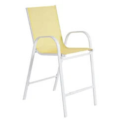 Stackable Yellow Sling Patio Barstool With White Frame -Outdoor Corner Shop stackable yellow sling patio barstool with white frame 2