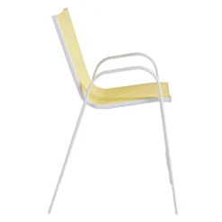 Stackable Yellow Sling Patio Barstool With White Frame -Outdoor Corner Shop stackable yellow sling patio barstool with white frame 3