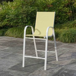 Stackable Yellow Sling Patio Barstool With White Frame -Outdoor Corner Shop stackable yellow sling patio barstool with white frame 6