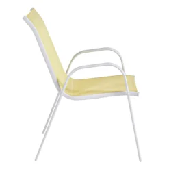 Stackable Yellow Sling Patio Chair With White Frame -Outdoor Corner Shop stackable yellow sling patio chair with white frame 2