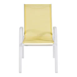 Stackable Yellow Sling Patio Chair With White Frame -Outdoor Corner Shop stackable yellow sling patio chair with white frame 4