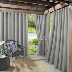 Sun Zero Darian Grey Outdoor Light Filtering Curtain Panel, 95"