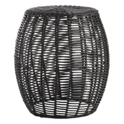 Sunny Club Black Wicker Outdoor Ottoman, 16"