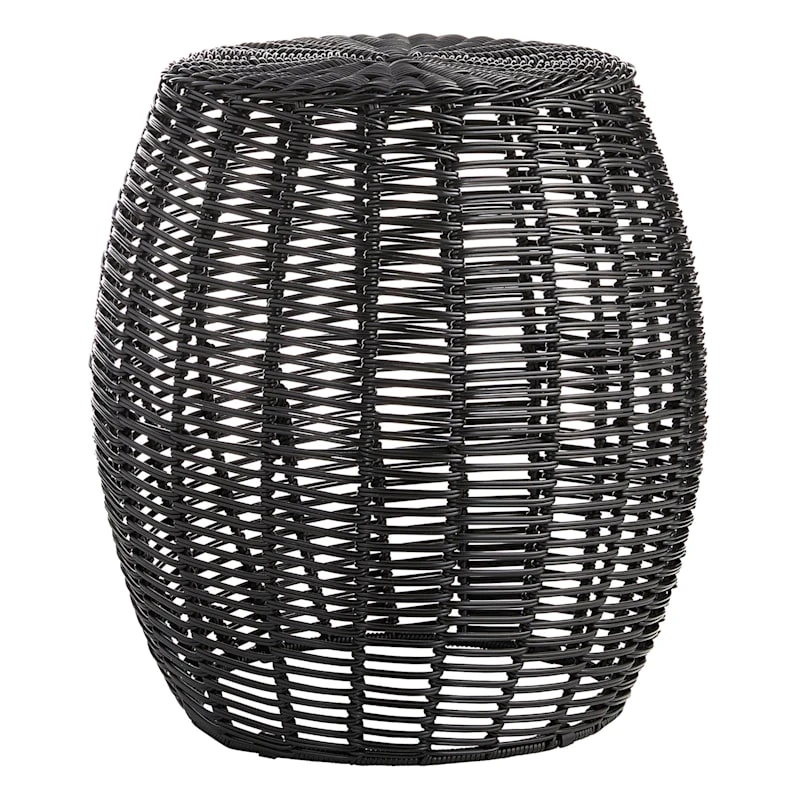 Sunny Club Black Wicker Outdoor Ottoman, 16" 1 Sunny Club Black Wicker Outdoor Ottoman, 16"