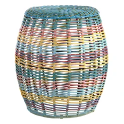 Sunny Club Multicolor Outdoor Wicker Ottoman, 16"