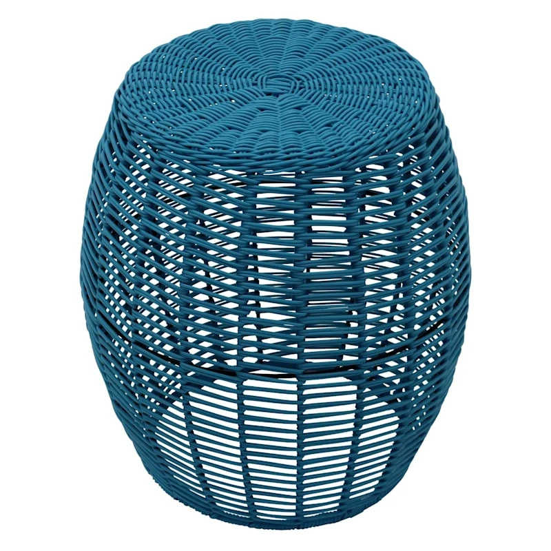 Sunny Club Outdoor Blue Wicker Ottoman, 16" 2 Sunny Club Outdoor Blue Wicker Ottoman, 16" - Image 2