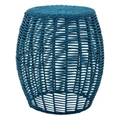 Sunny Club Outdoor Blue Wicker Ottoman, 16"
