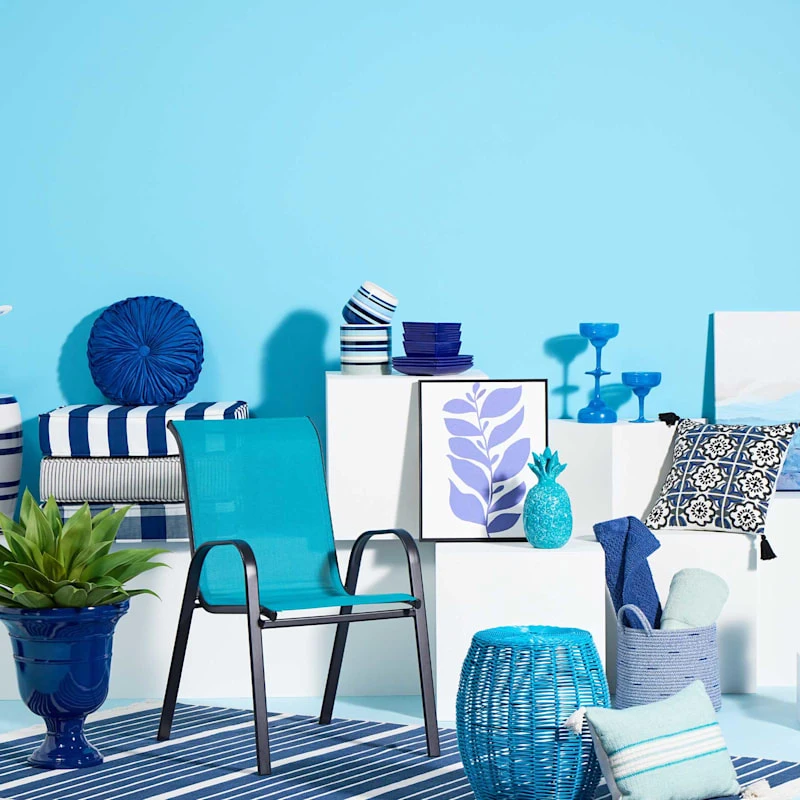 Sunny Club Outdoor Blue Wicker Ottoman, 16" 4 Sunny Club Outdoor Blue Wicker Ottoman, 16" - Image 4