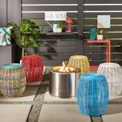 Sunny Club Outdoor Blue Wicker Ottoman, 16" 9 Sunny Club Outdoor Blue Wicker Ottoman, 16" -Outdoor Corner Shop sunny club outdoor blue wicker ottoman 16 4