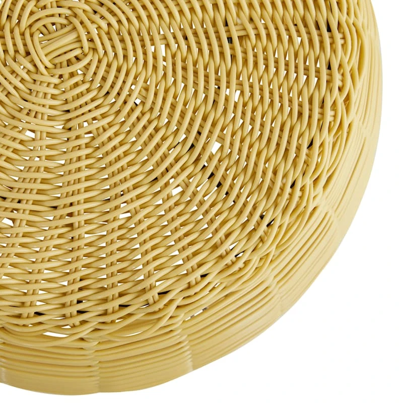 Sunny Club Yellow Wicker Outdoor Ottoman, 16" 2 Sunny Club Yellow Wicker Outdoor Ottoman, 16" - Image 2