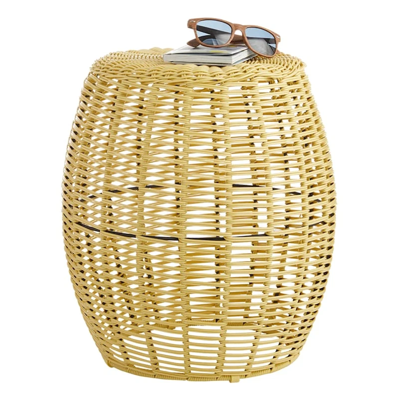 Sunny Club Yellow Wicker Outdoor Ottoman, 16" 3 Sunny Club Yellow Wicker Outdoor Ottoman, 16" - Image 3