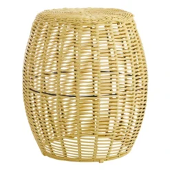 Sunny Club Yellow Wicker Outdoor Ottoman, 16"