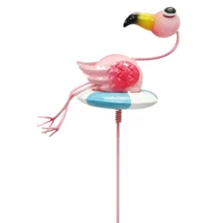 Swimming Pink Flamingo Metal Garden Stake, 31"
