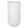 Tall White Cylindrical Diamond Ribbed Shadow Planter, 24.5"
