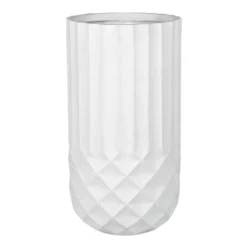 Tall White Cylindrical Diamond Ribbed Shadow Planter, 24.5"