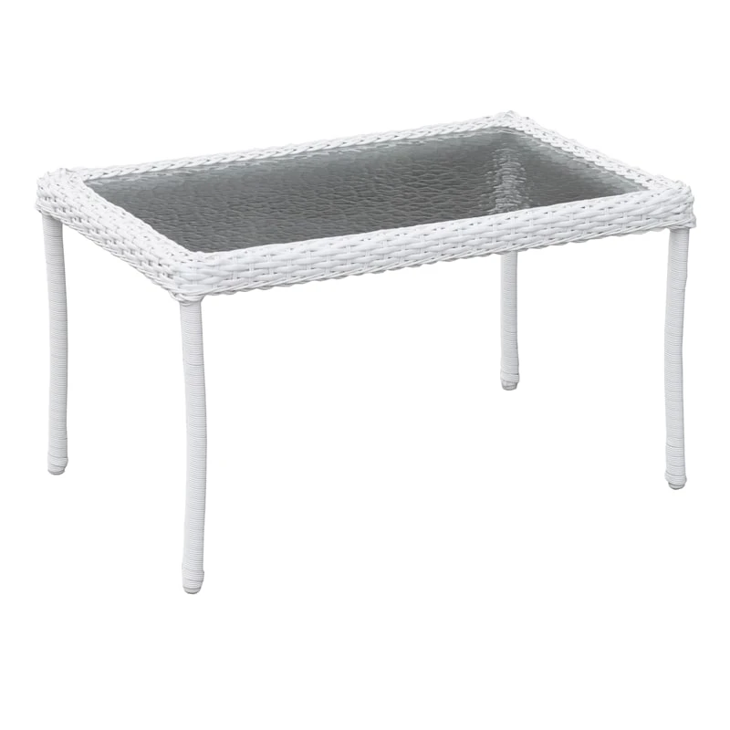 Tempered Glass Top Outdoor Faux Wicker Coffee Table, White 1 Tempered Glass Top Outdoor Faux Wicker Coffee Table, White