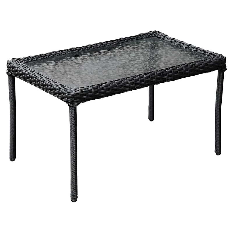 Tempered Glass Top Outdoor Wicker Coffee Table, Black 1 Tempered Glass Top Outdoor Wicker Coffee Table, Black